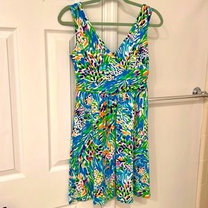Lilly Pulitzer V-Neck Sleeveless Dress in Blue, Green, White, Pink, Orange